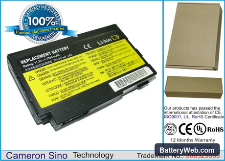 IBM Thinkpad 240z Replacement Battery, 11.1V, 1700mAh, Li-ion 1