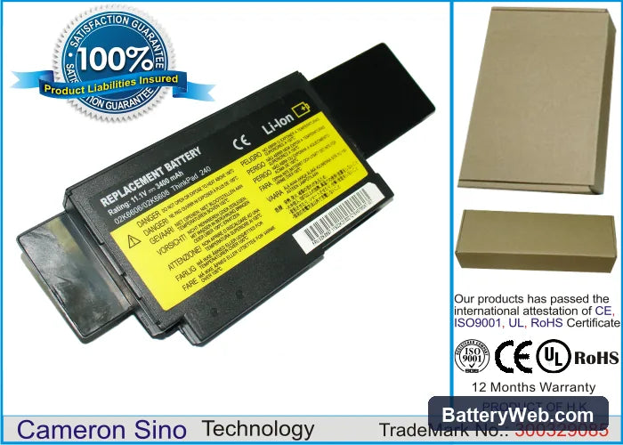 IBM Thinkpad 240z Replacement Battery, 11.1V, 3400mAh, Li-ion 1