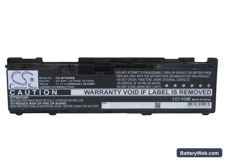 Lenovo ThinkPad T400s Replacement Battery, 11.1V, 4400mAh, Li-ion 1