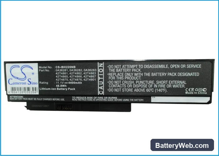 Lenovo ThinkPad X220 Replacement Battery, 11.1V, 4400mAh, Li-ion 4