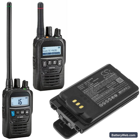 Icom IC-F52D Replacement Battery, 7.4V, 1900mAh, Li-ion 6