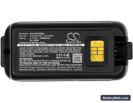 Intermec CK70 Replacement Battery, 3.7V, 6800mAh, Li-ion 3