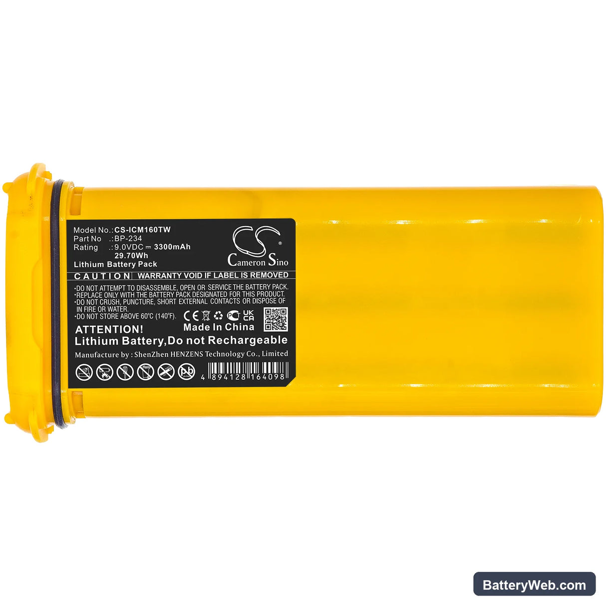Icom IC-GM1600 Replacement Battery, 9V, 3300mAh, Lithium 3