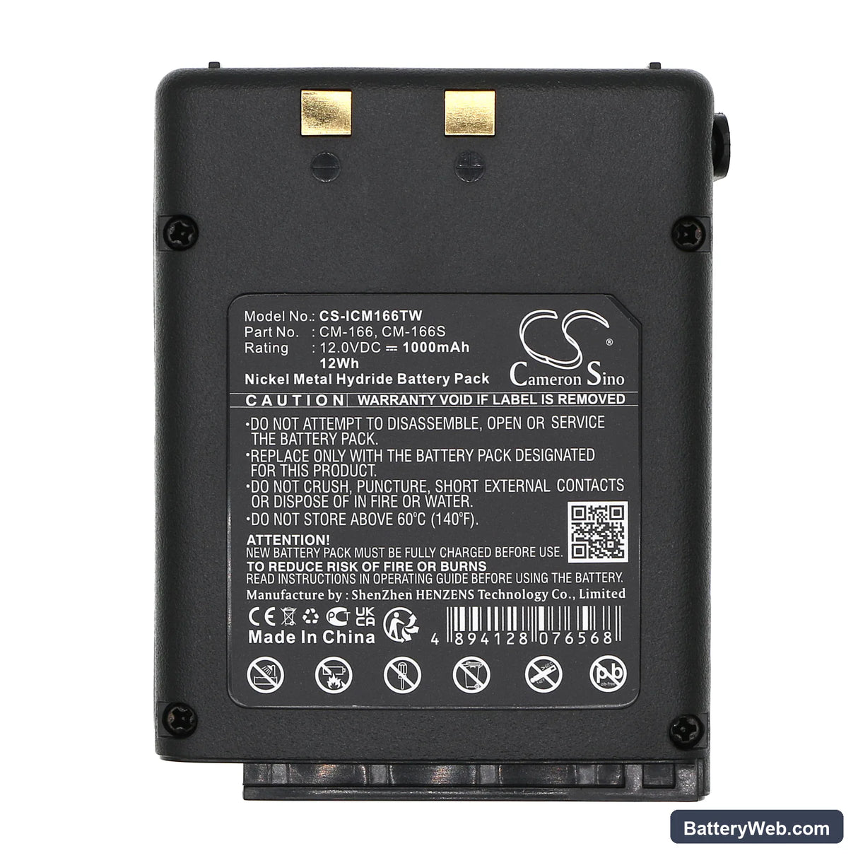 Icom IC-A3 Replacement Battery, 12V, 1000mAh, Ni-MH 5