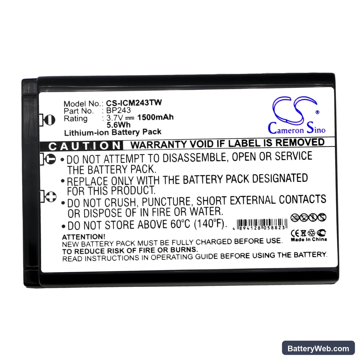 Icom IC-E7 Replacement Battery, 3.7V, 1500mAh, Li-ion 3