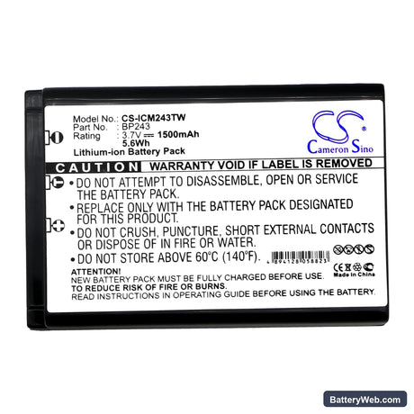 Icom IC-E7 Replacement Battery, 3.7V, 1500mAh, Li-ion 3