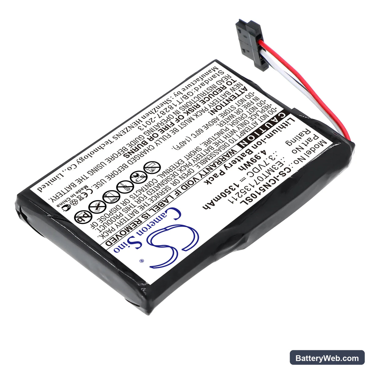 Navman iCN 510 Replacement Battery, 3.7V, 1350mAh, Li-ion 2