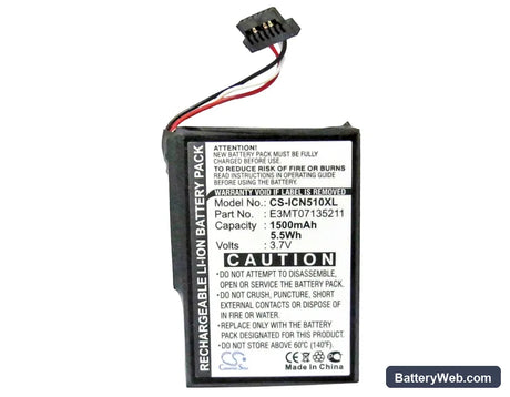 Navman iCN 510 Replacement Battery, 3.7V, 1500mAh, Li-ion 5