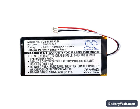 Navman iCN720 Replacement Battery, 3.7V, 1900mAh, Li-Polymer 5
