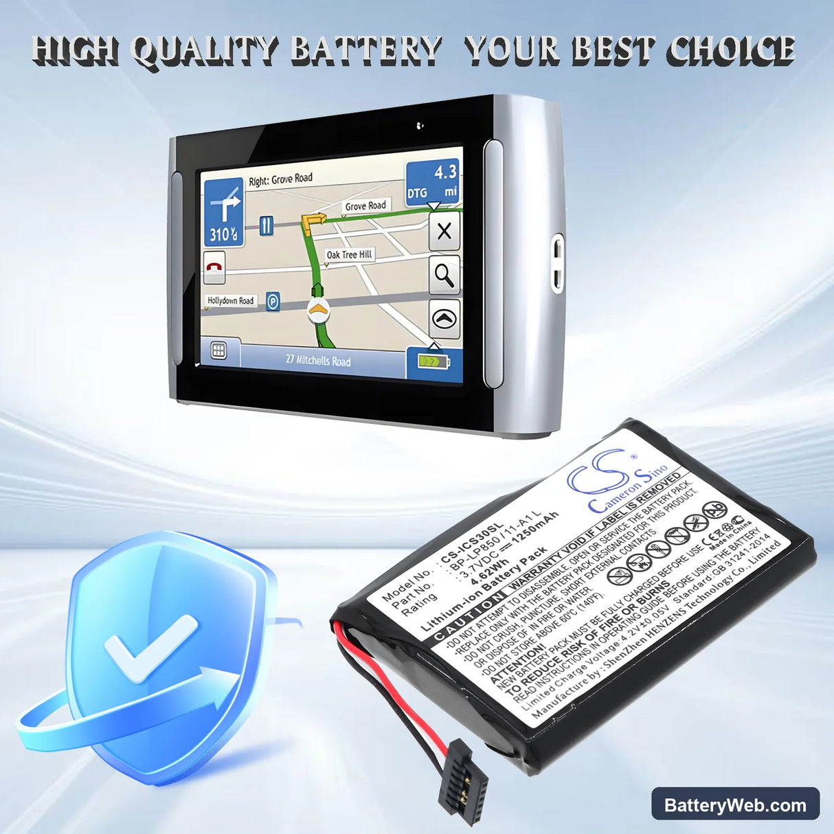 Navman S30 Replacement Battery, 3.7V, 1250mAh, Li-ion 6