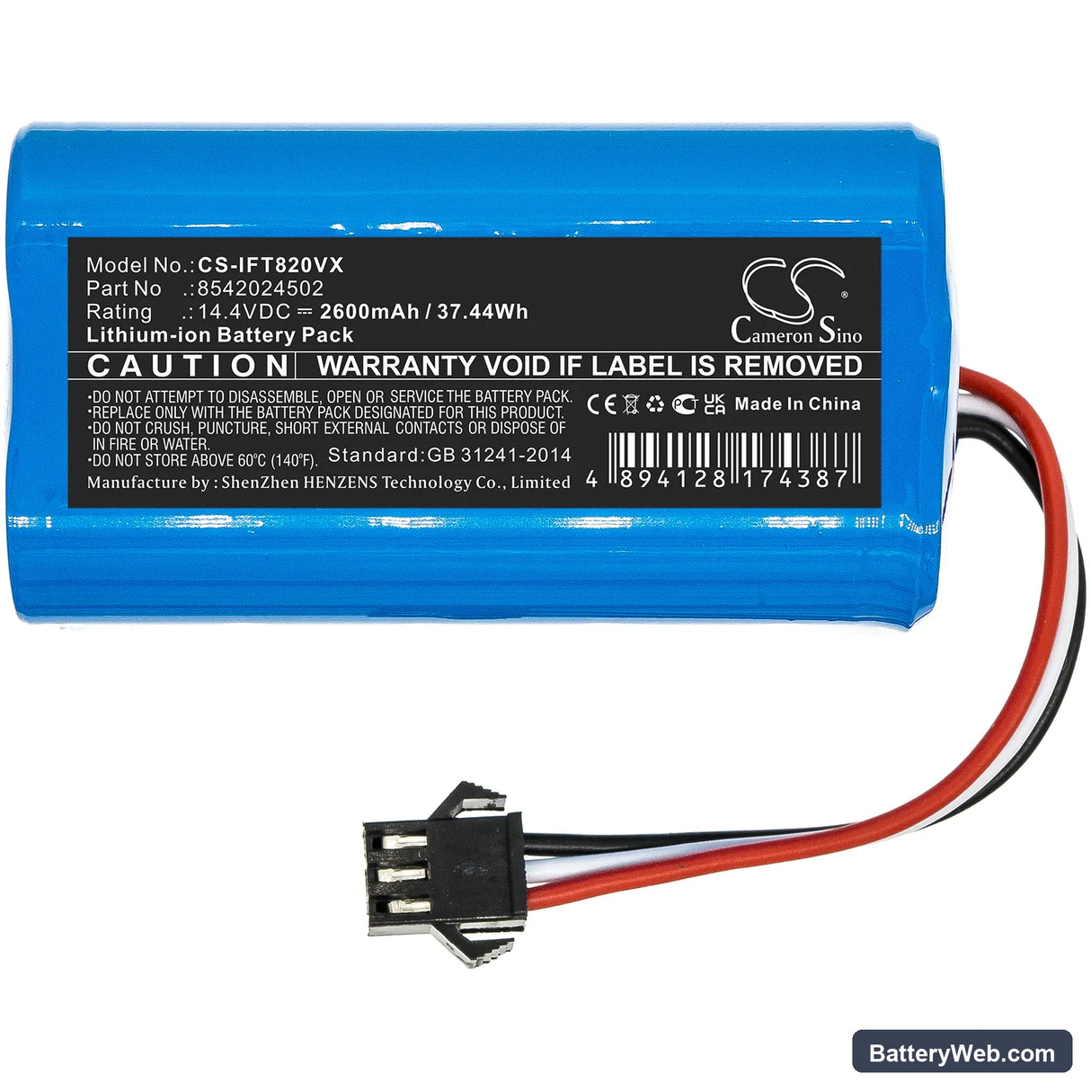 Infinuvo MT820 Replacement Battery, 14.4V, 2600mAh, Li-ion 3