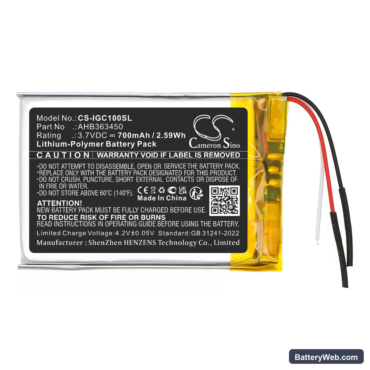 iGpsport BSC100 Replacement Battery, 3.7V, 700mAh, Li-Polymer 3