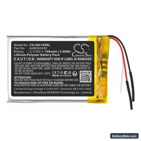 iGpsport BSC100 Replacement Battery, 3.7V, 700mAh, Li-Polymer 3