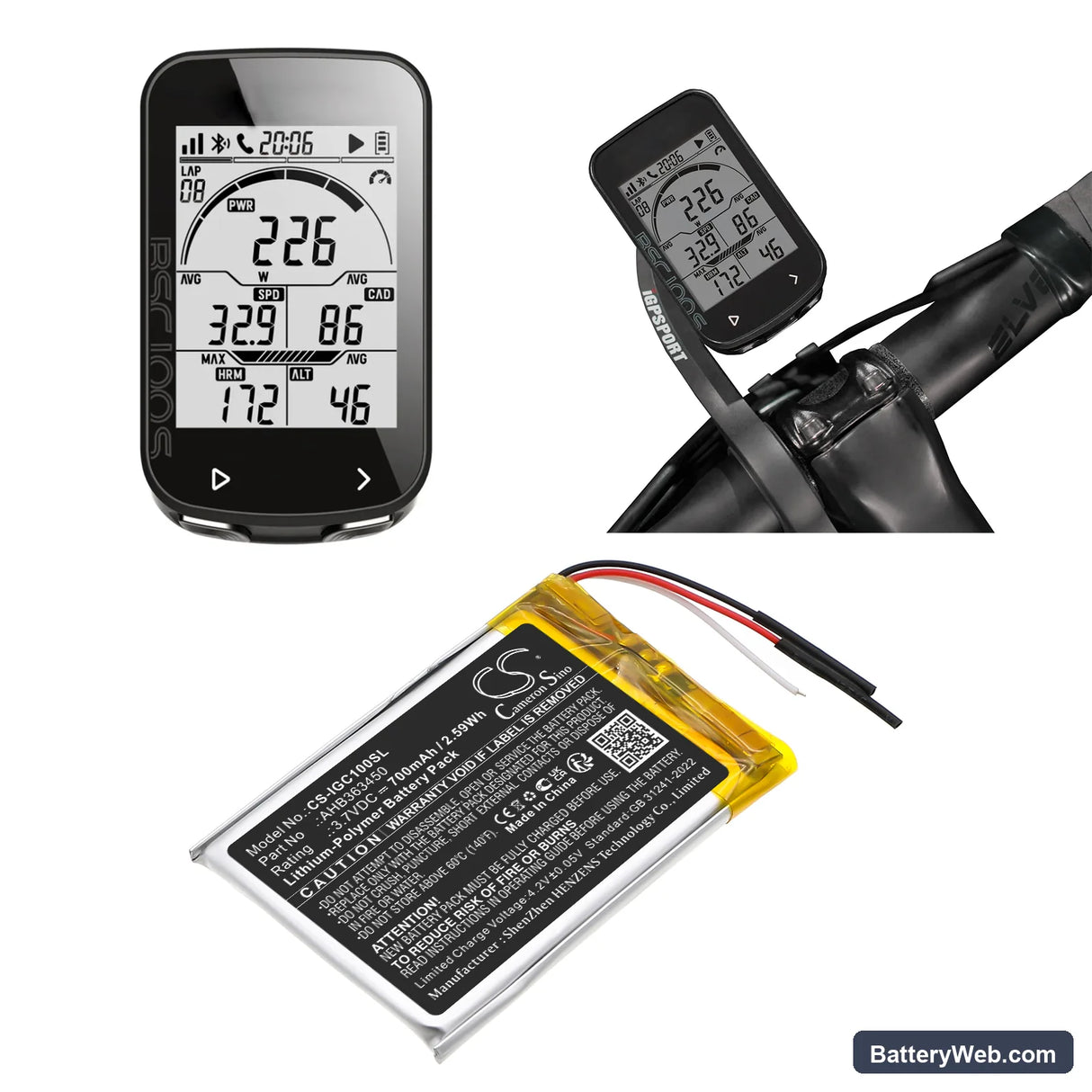 iGpsport BSC100 Replacement Battery, 3.7V, 700mAh, Li-Polymer 5