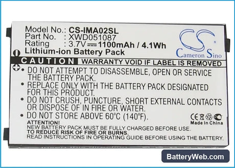 I-Mate PDA-L Replacement Battery, 3.7V, 1100mAh, Li-ion 5