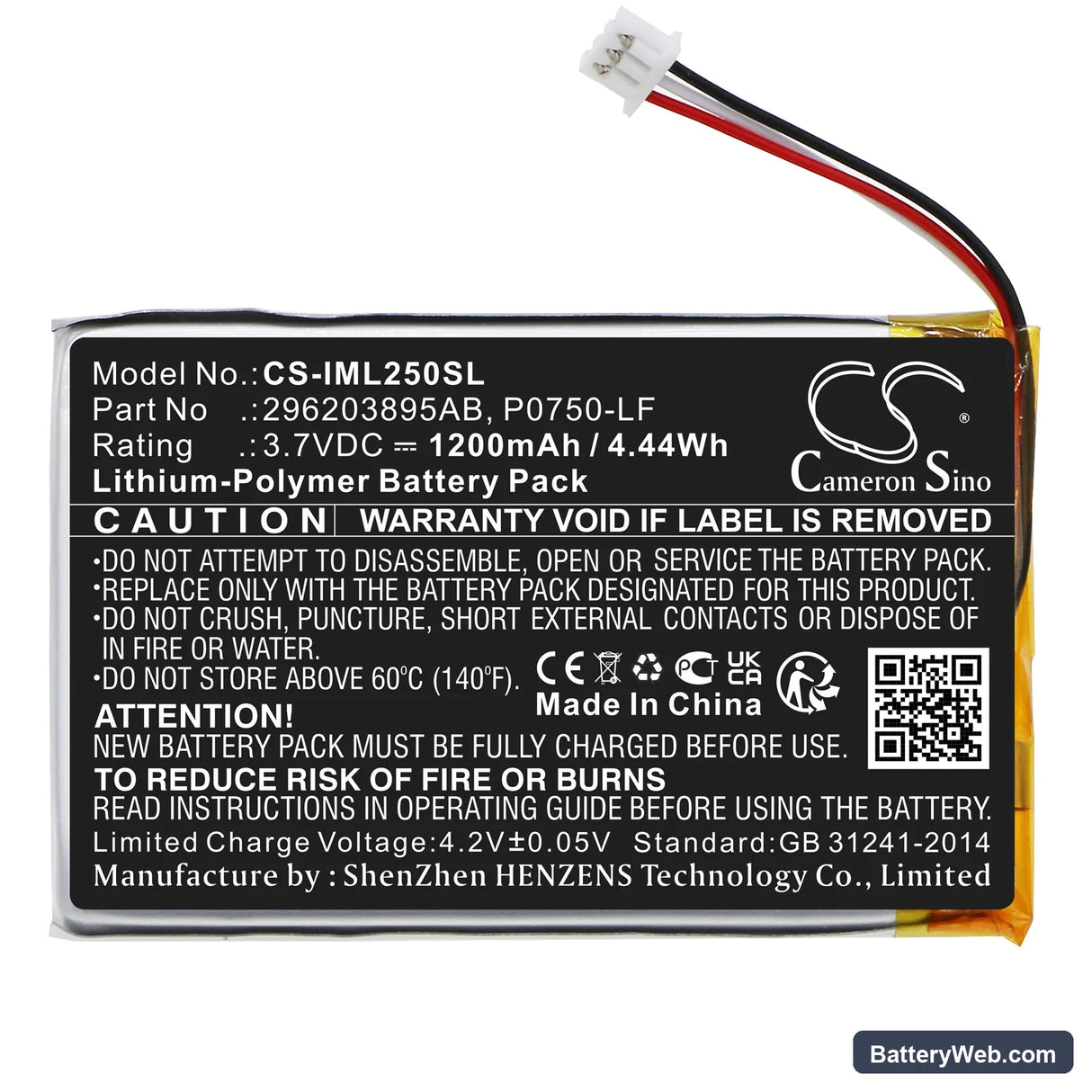 Ingenico Link 2500 Replacement Battery, 3.7V, 1200mAh, Li-Polymer 3