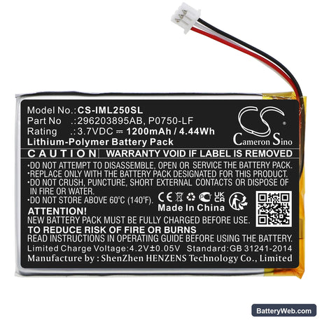 Ingenico Link 2500 Replacement Battery, 3.7V, 1200mAh, Li-Polymer 3