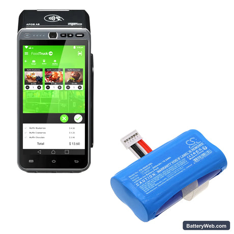 Ingenico A8 Pro Replacement Battery, 7.4V, 2600mAh, Li-ion 6