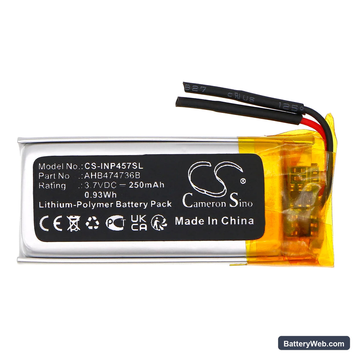 Ingenico RP457 Replacement Battery, 3.7V, 250mAh, Li-Polymer 3
