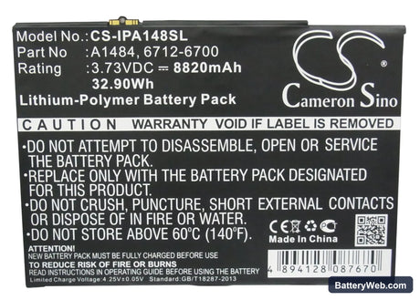 Apple 1823 Replacement Battery, 3.73V, 8820mAh, Li-Polymer 5