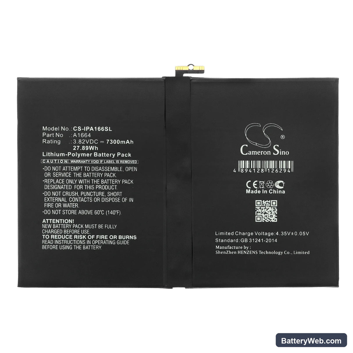 Apple iPad Pro 9.7 Replacement Battery, 3.82V, 7300mAh, Li-Polymer 3