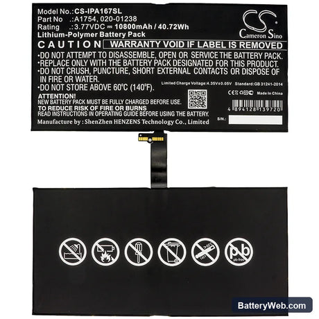 Apple iPad Pro 12.9 2nd Gen Replacement Battery, 3.77V, 10800mAh, Li-Polymer 3