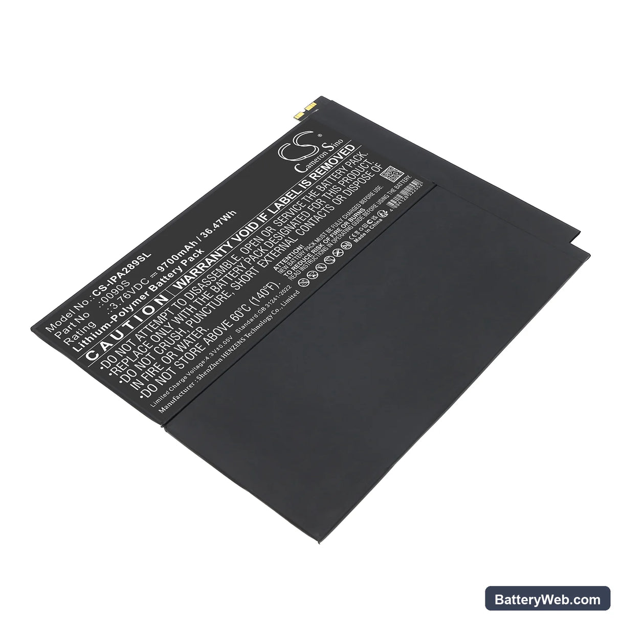 Apple A2898 Replacement Battery, 3.76V, 9700mAh, Li-Polymer 1