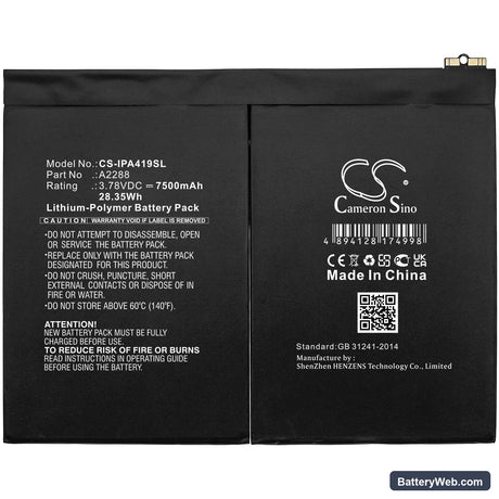 Apple iPad Air 5th Gen 2022 Replacement Battery, 3.78V, 7500mAh, Li-Polymer 3