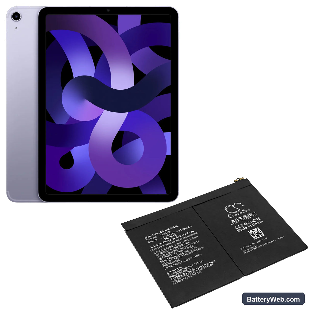 Apple iPad Air 5th Gen 2022 Replacement Battery, 3.78V, 7500mAh, Li-Polymer 5