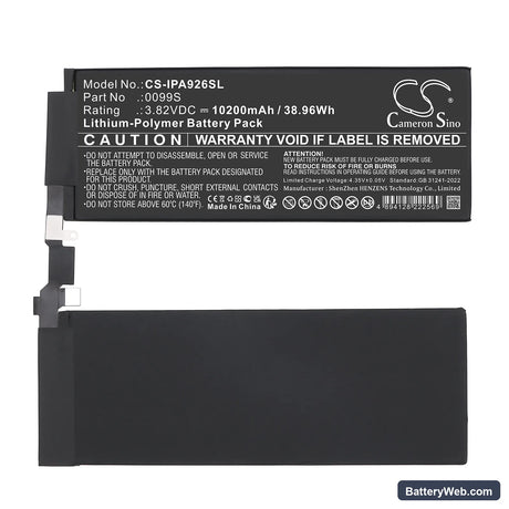 Apple A2925 Replacement Battery, 3.82V, 10200mAh, Li-Polymer 4