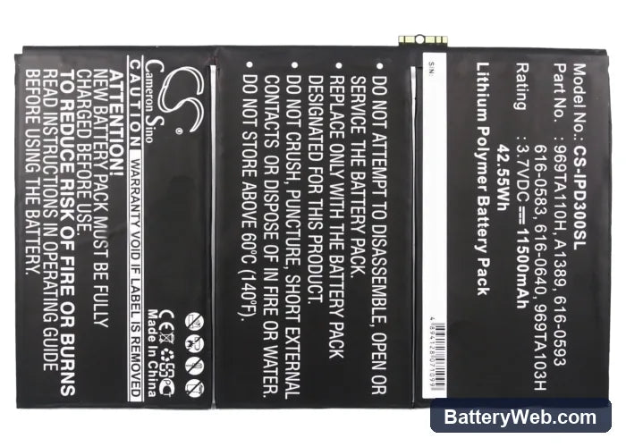 Apple iPad 3 Replacement Battery, 3.7V, 11500mAh, Li-Polymer 5