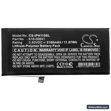 Apple iPhone 11 Replacement Battery, 3.83V, 3100mAh, Li-Polymer 3