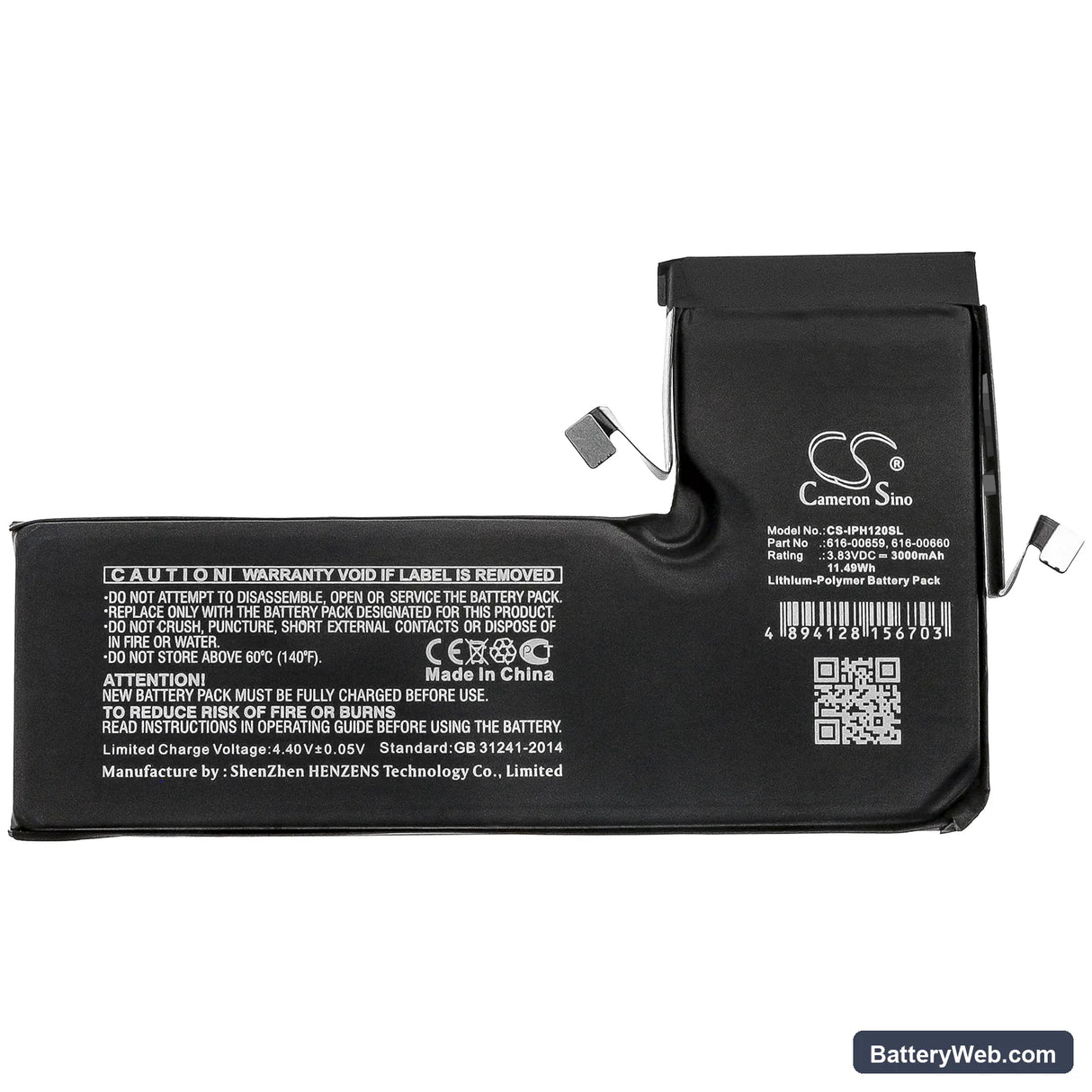 Apple iPhone 11 Pro Replacement Battery, 3.83V, 3000mAh, Li-Polymer 3