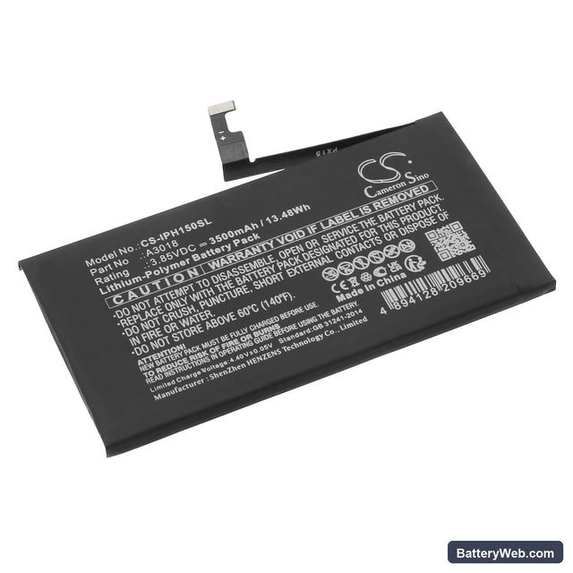 Apple iPhone 15 Replacement Battery, 3.85V, 3500mAh, Li-Polymer 1