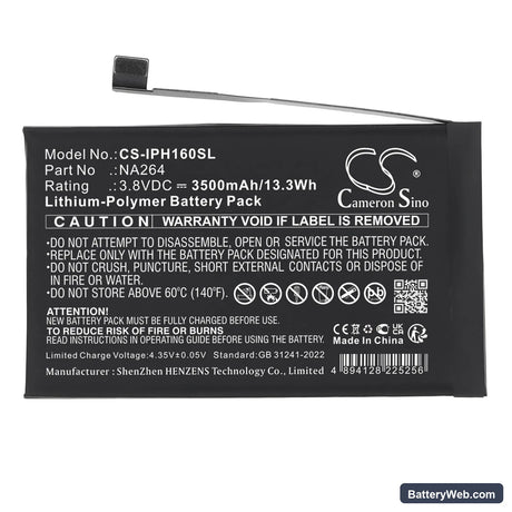 Apple A3081 Replacement Battery, 3.8V, 3500mAh, Li-Polymer 3