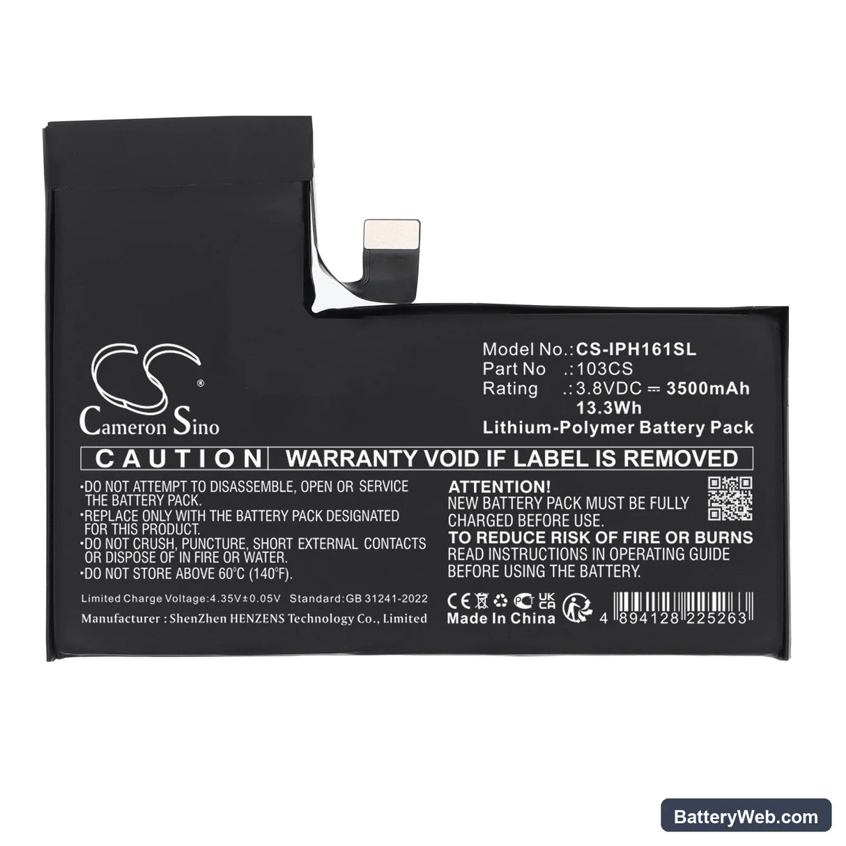Apple A3083 Replacement Battery, 3.8V, 3500mAh, Li-Polymer 3