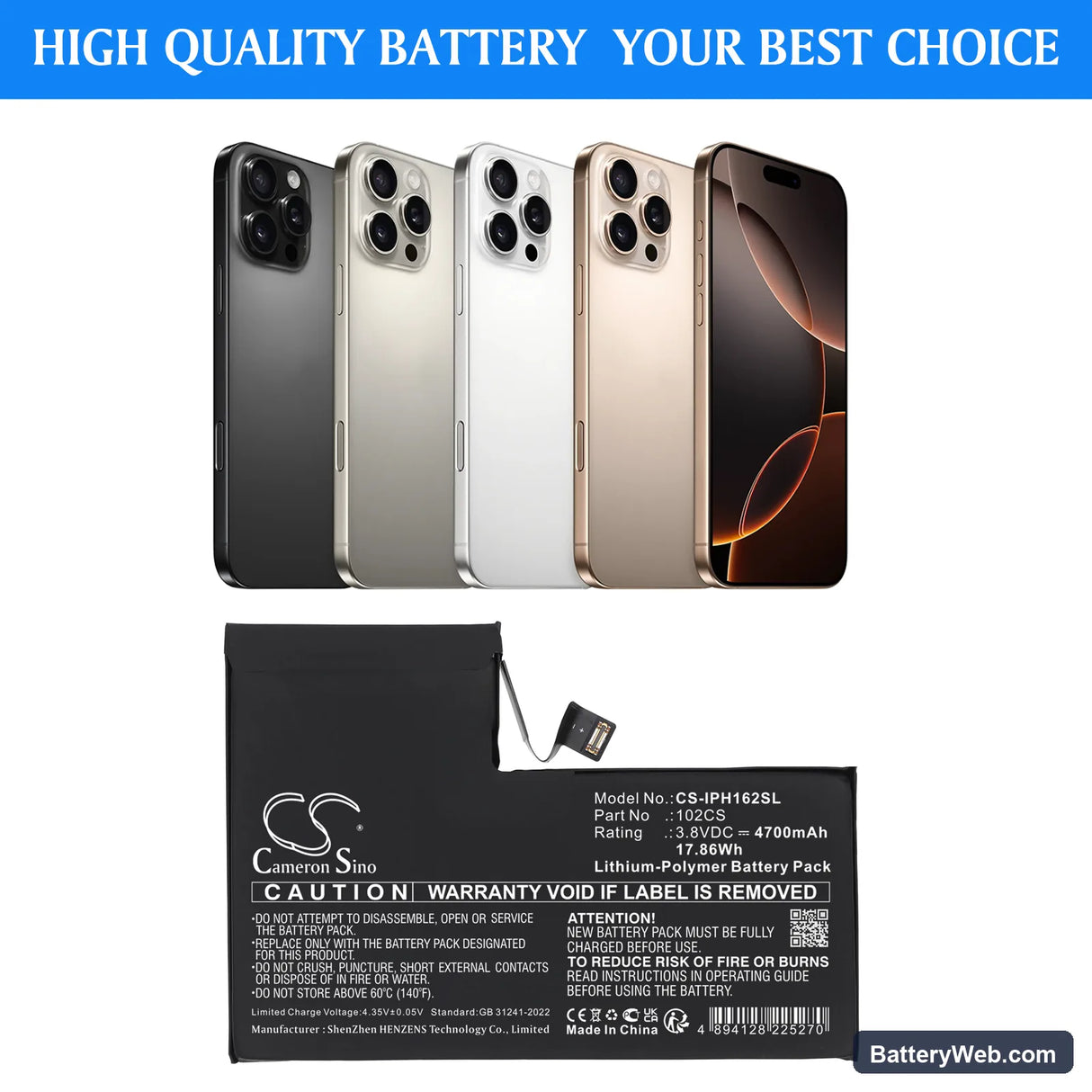 Apple A3084 Replacement Battery, 3.8V, 4700mAh, Li-Polymer 5