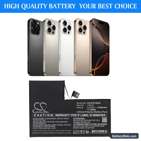 Apple A3084 Replacement Battery, 3.8V, 4700mAh, Li-Polymer 5