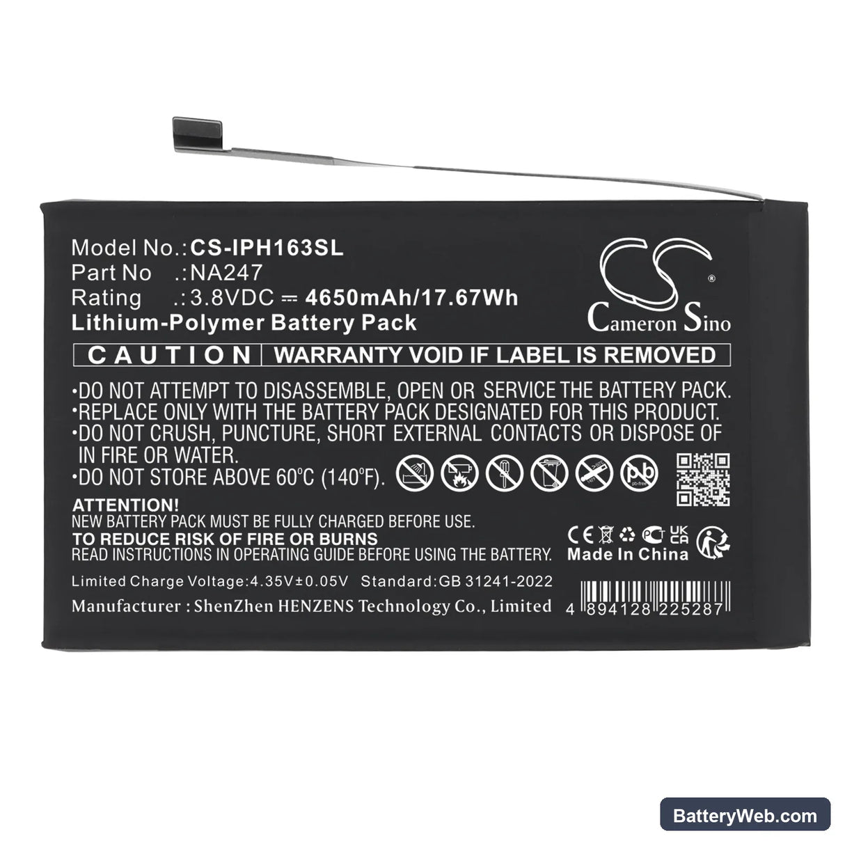 Apple A3082 Replacement Battery, 3.8V, 4650mAh, Li-Polymer 3