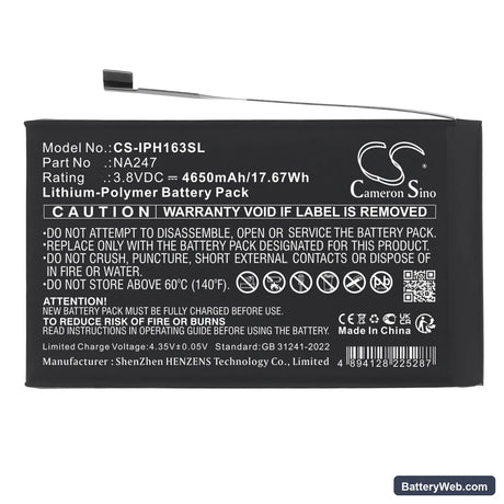 Apple A3082 Replacement Battery, 3.8V, 4650mAh, Li-Polymer 3