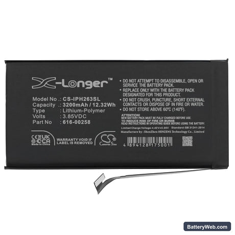 Apple iPhone 13 Replacement Battery, 3.85V, 3200mAh, Li-Polymer 3