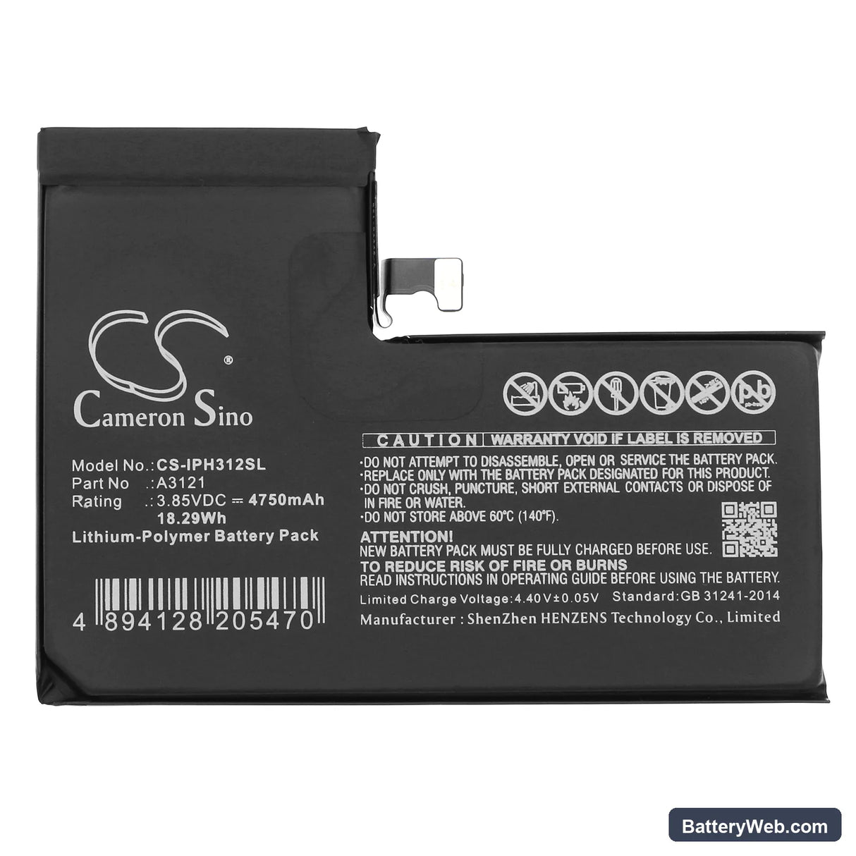 Apple A2849 Replacement Battery, 3.85V, 4750mAh, Li-Polymer 3