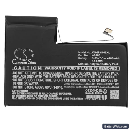 Apple iPhone 12 Pro Max Replacement Battery, 3.83V, 4400mAh, Li-Polymer 3