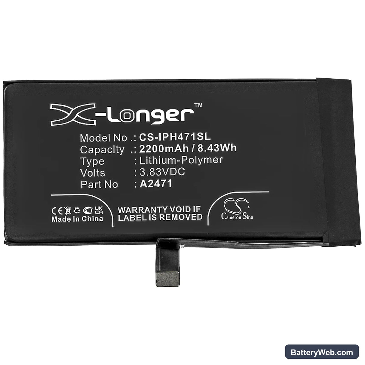 Apple iPhone 12 Mini Replacement Battery, 3.83V, 2200mAh, Li-Polymer 3