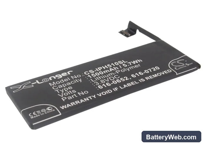 Apple iPhone 5s Replacement Battery, 3.8V, 1500mAh, Li-Polymer 1