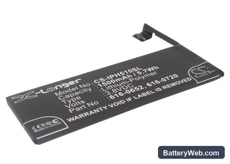 Apple iPhone 5s Replacement Battery, 3.8V, 1500mAh, Li-Polymer 1