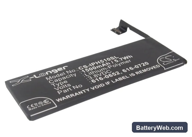 Apple iPhone 5s Replacement Battery, 3.8V, 1500mAh, Li-Polymer 1