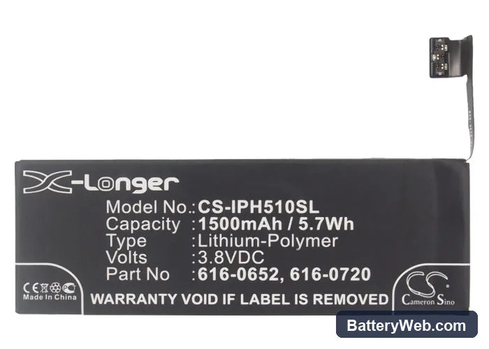 Apple iPhone 5s Replacement Battery, 3.8V, 1500mAh, Li-Polymer 5