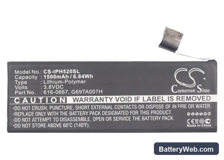 Apple iPhone 5C Replacement Battery, 3.8V, 1500mAh, Li-Polymer 5
