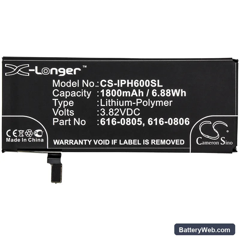 Apple iPhone 6 Replacement Battery, 3.82V, 1800mAh, Li-Polymer 3
